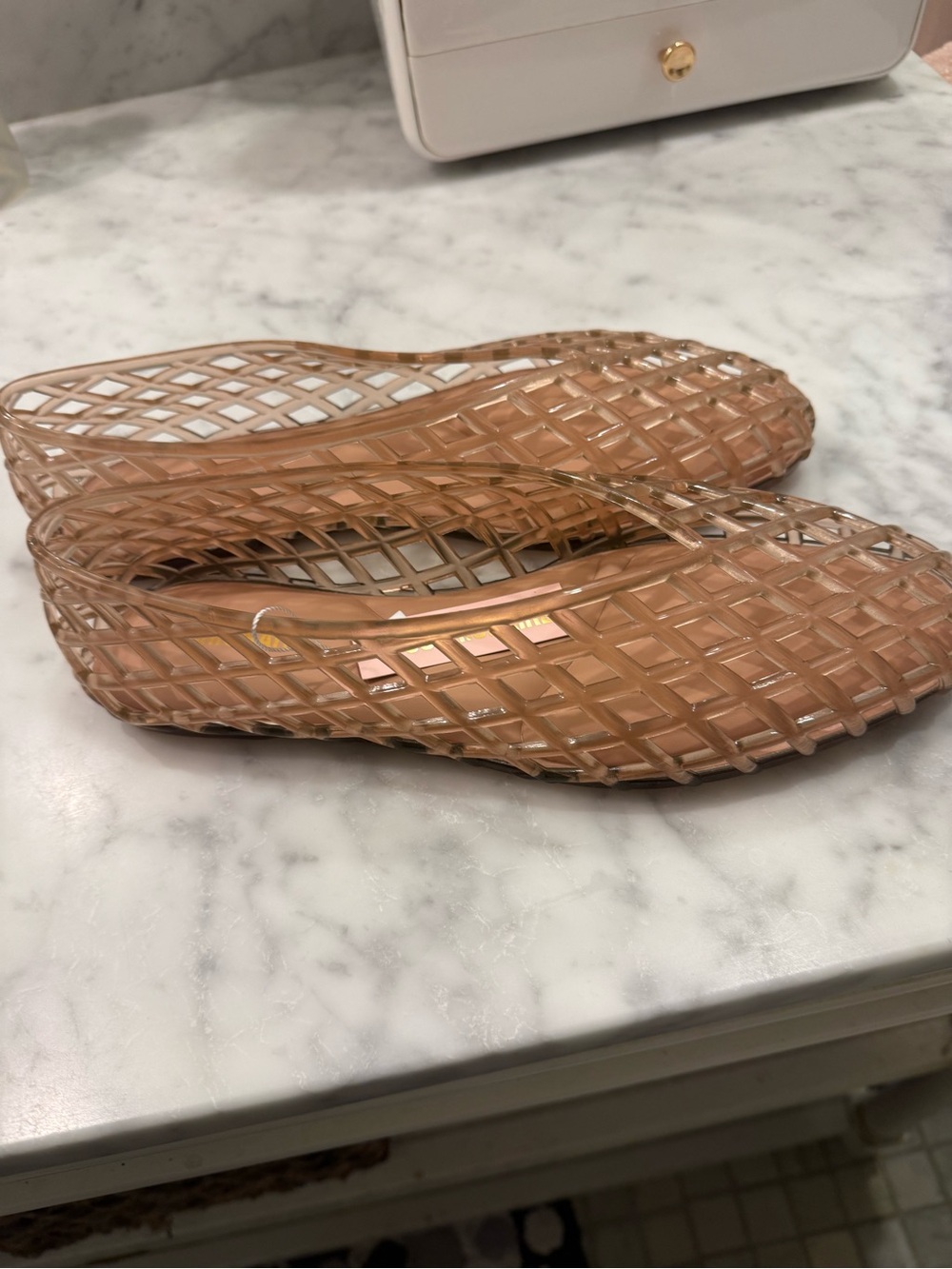 Women’s Nude Lattice Jelly Flats — Lightweight Everyday Slip-Ons